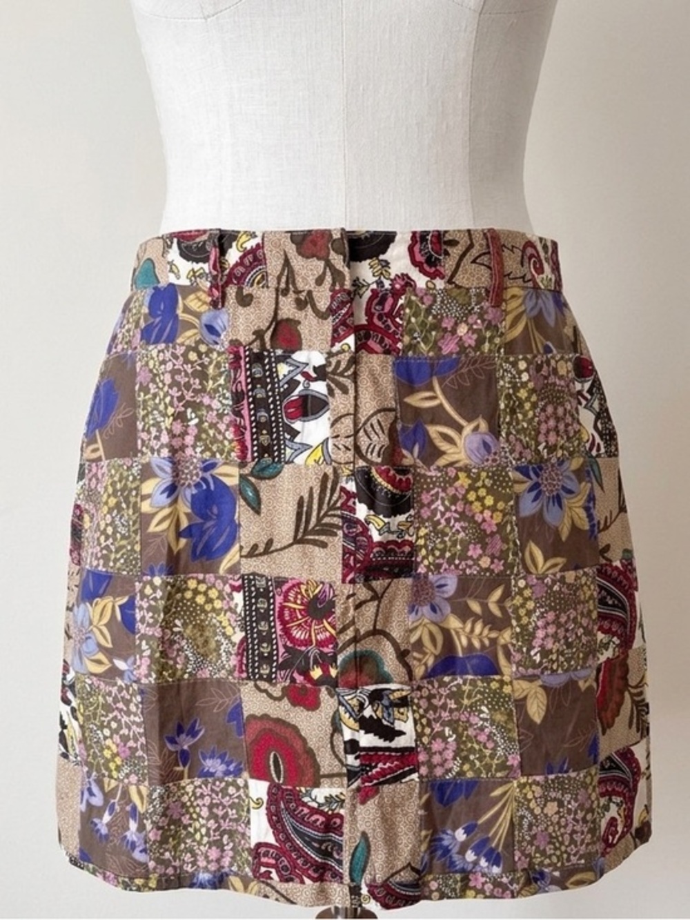 Larry Levine Patchwork Boho Cotton Skirt Indie Folk 90s Y2K Size 12